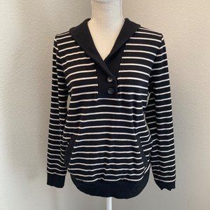 Banana Republic Black and Gray Striped Pullover with Pockets - Size Medium